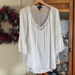 AB Studio Cream V-Neck Blouse
